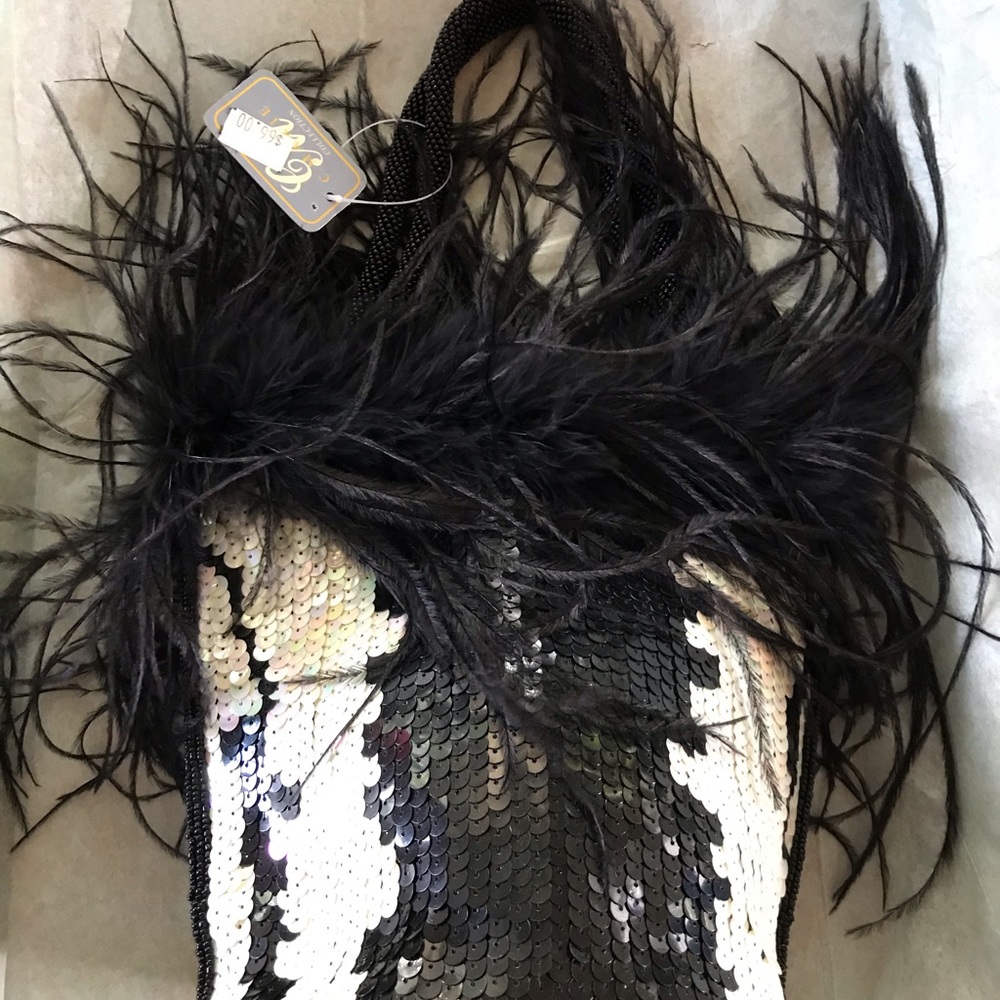 NWT Ostrich Plume and Sequin Dress Handbag/Purse